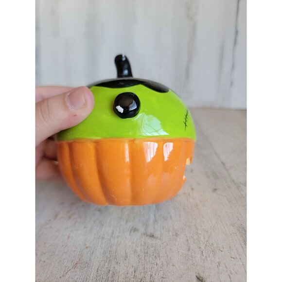 Light up AS IS Frankenstein pumpkin ceramic Halloween home decor figure - Picture 10 of 11